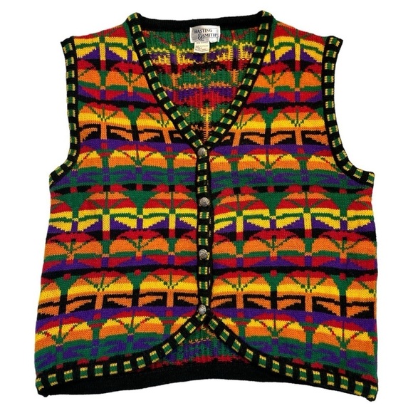 Vintage Hasting & Smith Ethnic Geometric Colorful Acrylic Vest Size Medium - Picture 5 of 11